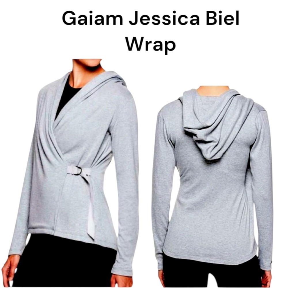 GAIAM Heather Gray or Black Hooded Wrap Around Cardigan Sz Lg